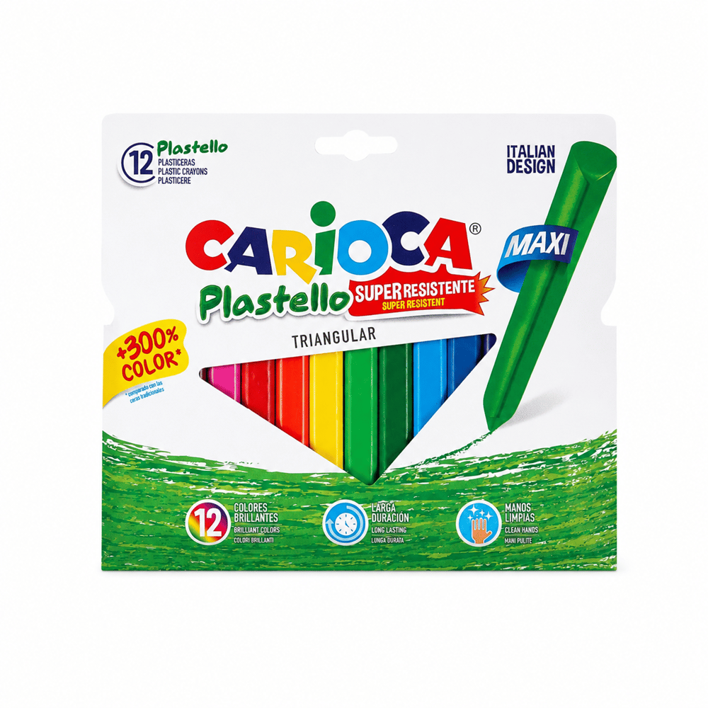 Carioca Plastello Jumbo Üçgen Elleri Kirletmeyen Yıkanabilir Pastel Boya Kalemi 12'li