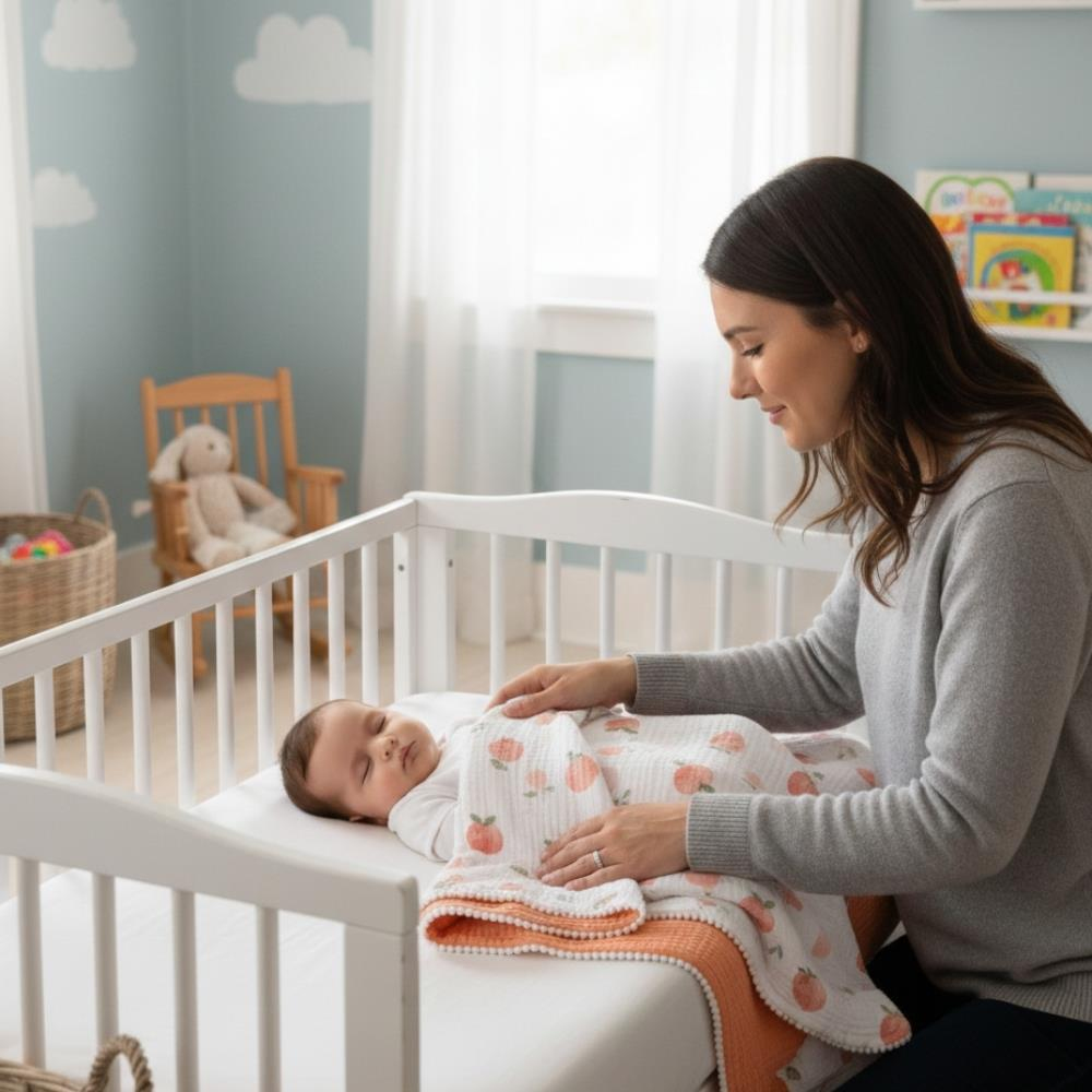 Münü Design Müslin Ponponlu Bebek Battaniyesi Şeftali