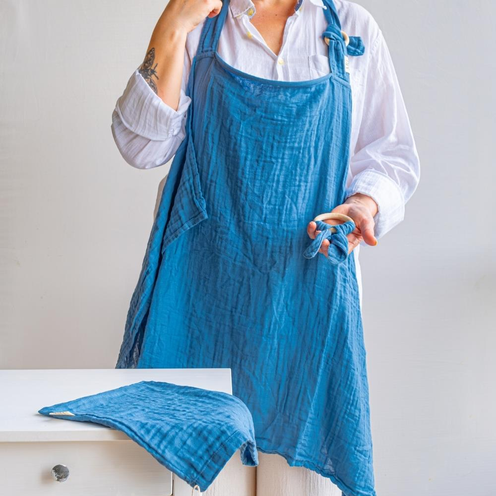 Münü Design Müslin Emzirme Örtüsü Seti Mavi