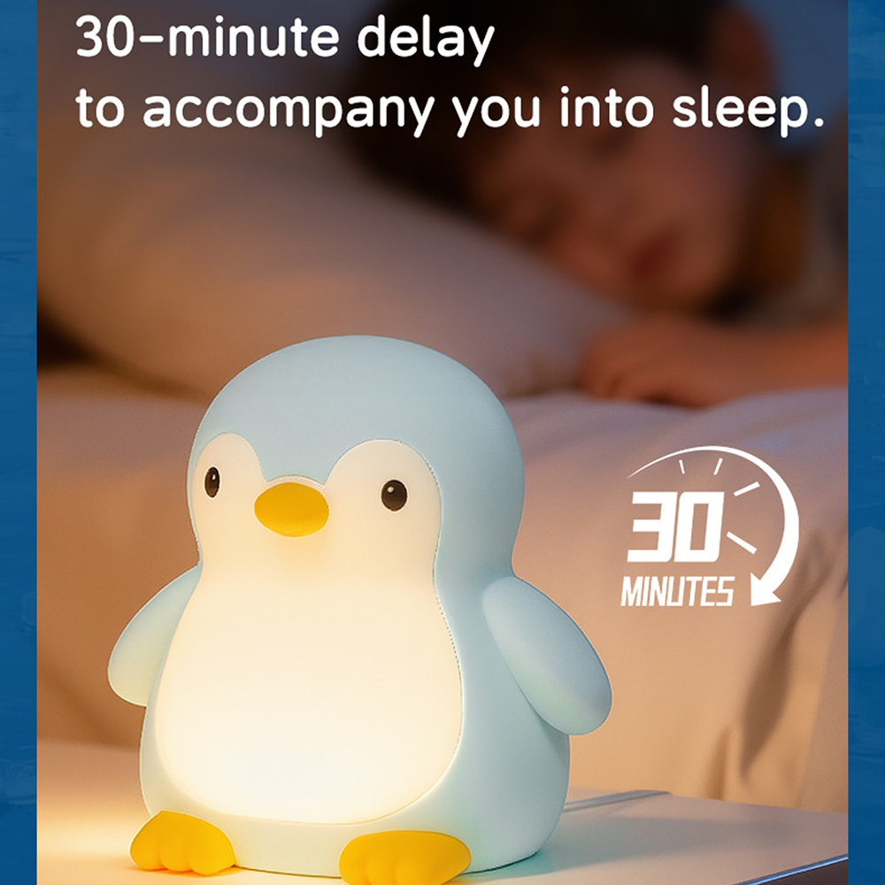 Acornia Sevimli Penguen Gece Lambası Mavi