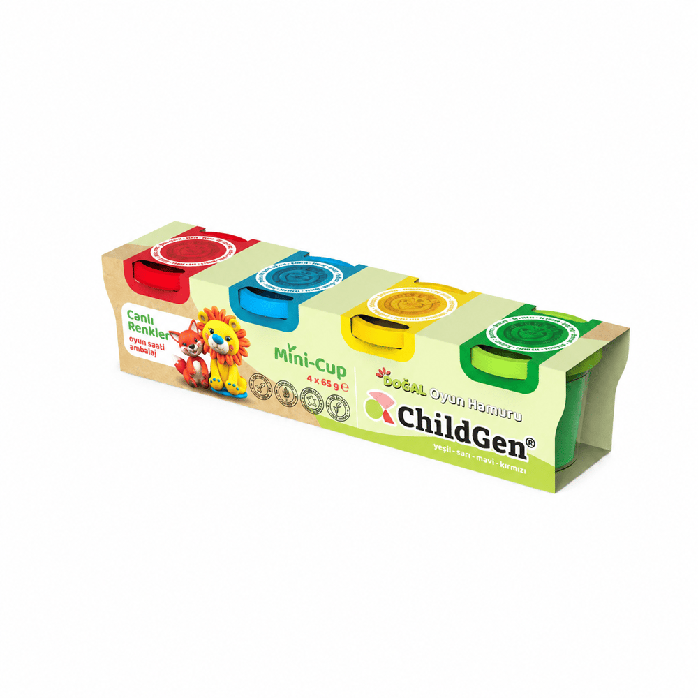 Childgen Play Dough 4'lü Mini Cup Ana Renkler Oyun Hamuru Seti 65 gr x 4