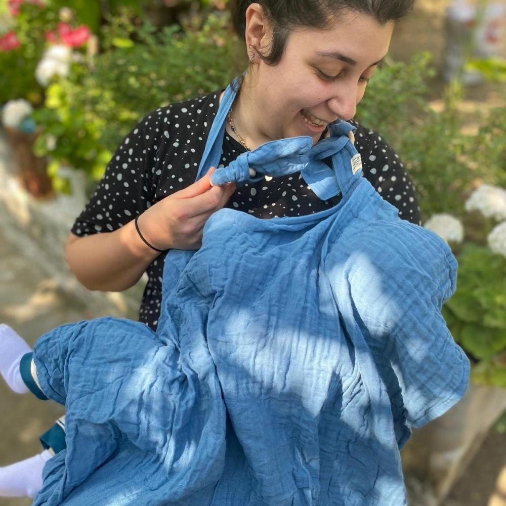 Münü Design Müslin Emzirme Örtüsü Seti Mavi