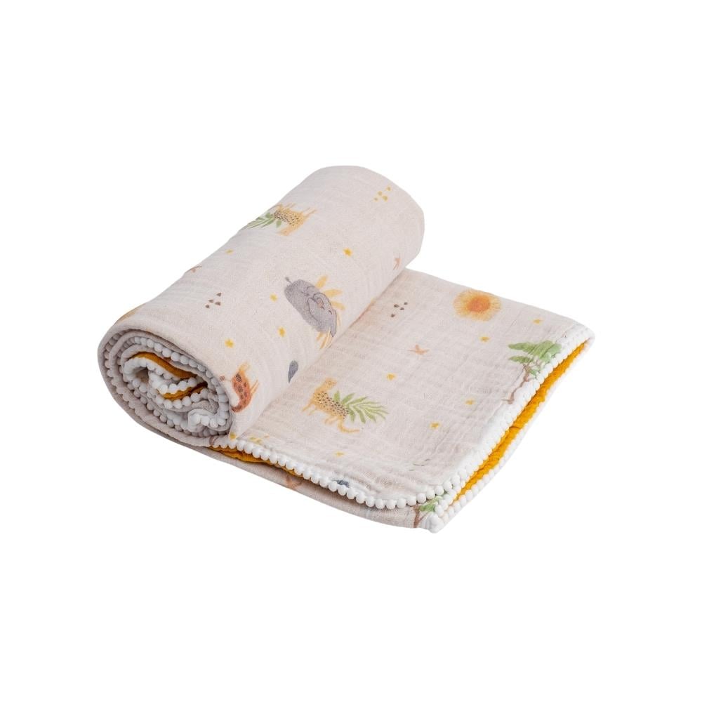 Münü Design Müslin Ponponlu Bebek Battaniyesi Safari