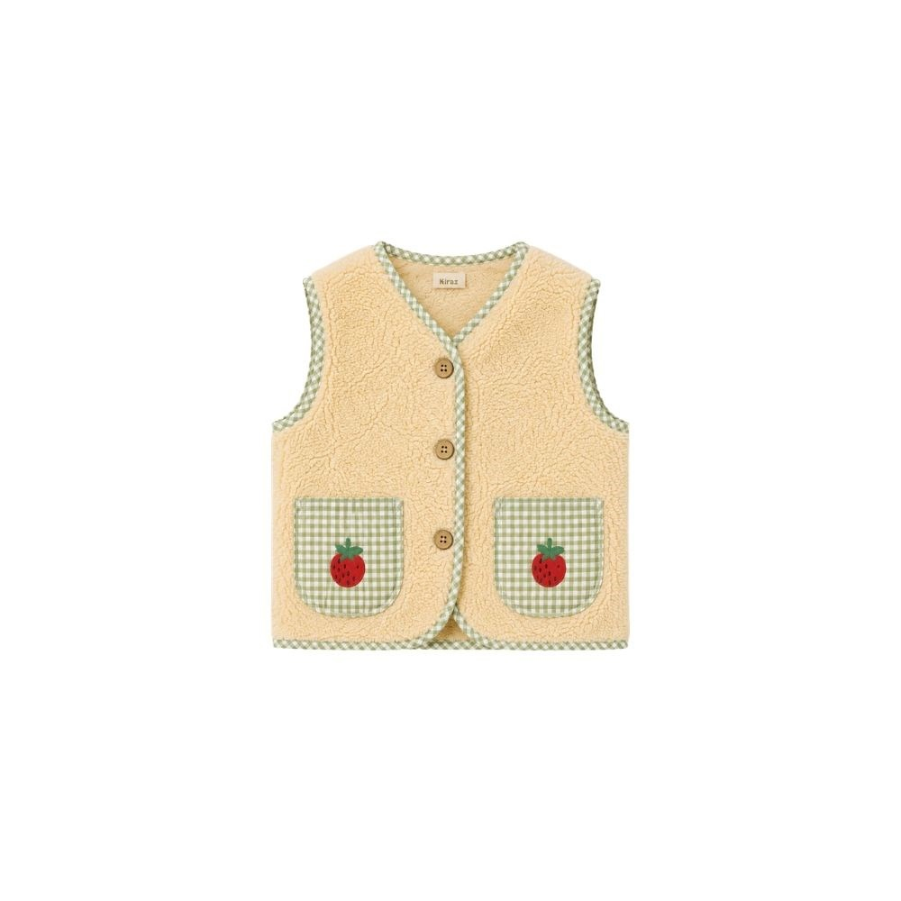 Kiraz Kids Çilek Nakışlı Teddy Yelek Butter Yellow