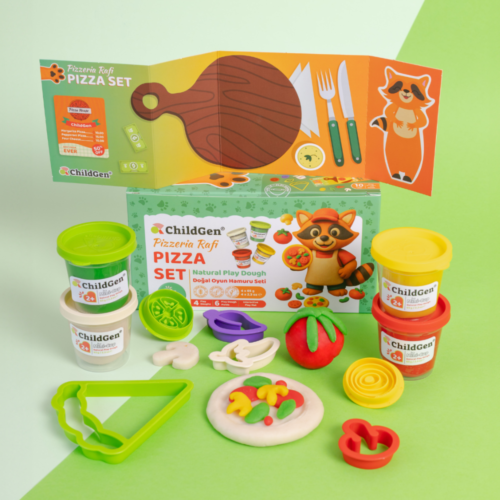 Childgen Play Dough Doğal Oyun Hamuru Sevimli Patiler Pizza Set