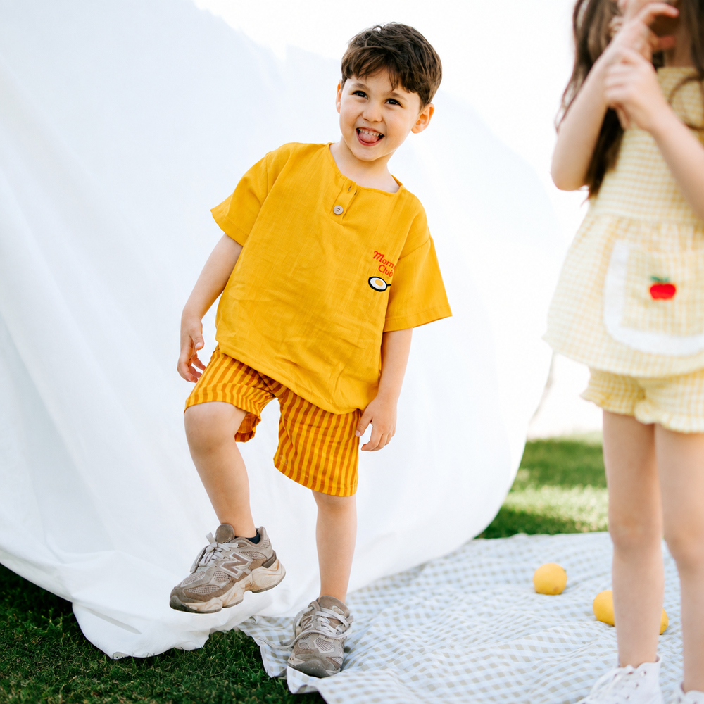 Kiraz Kids Morning Club Yumurta Nakış Detaylı Müslin Set Sarı