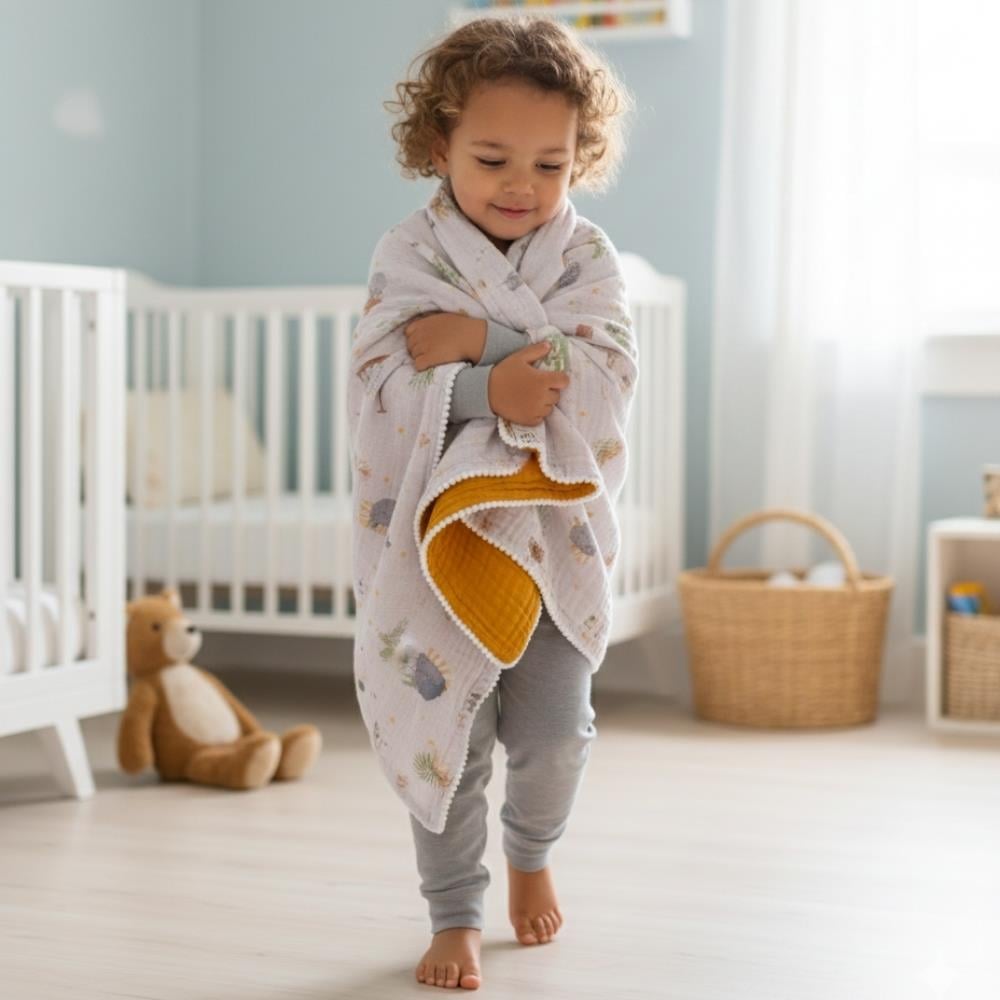 Münü Design Müslin Ponponlu Bebek Battaniyesi Safari