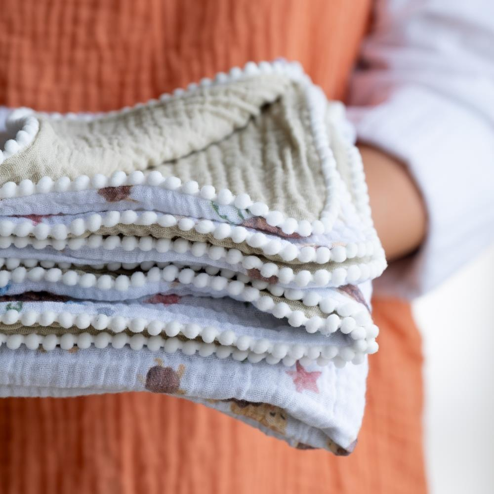 Münü Design Müslin Ponponlu Bebek Battaniyesi Kaplumbağa