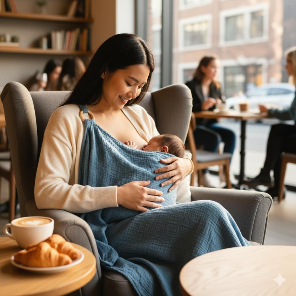 Münü Design Müslin Emzirme Örtüsü Seti Mavi