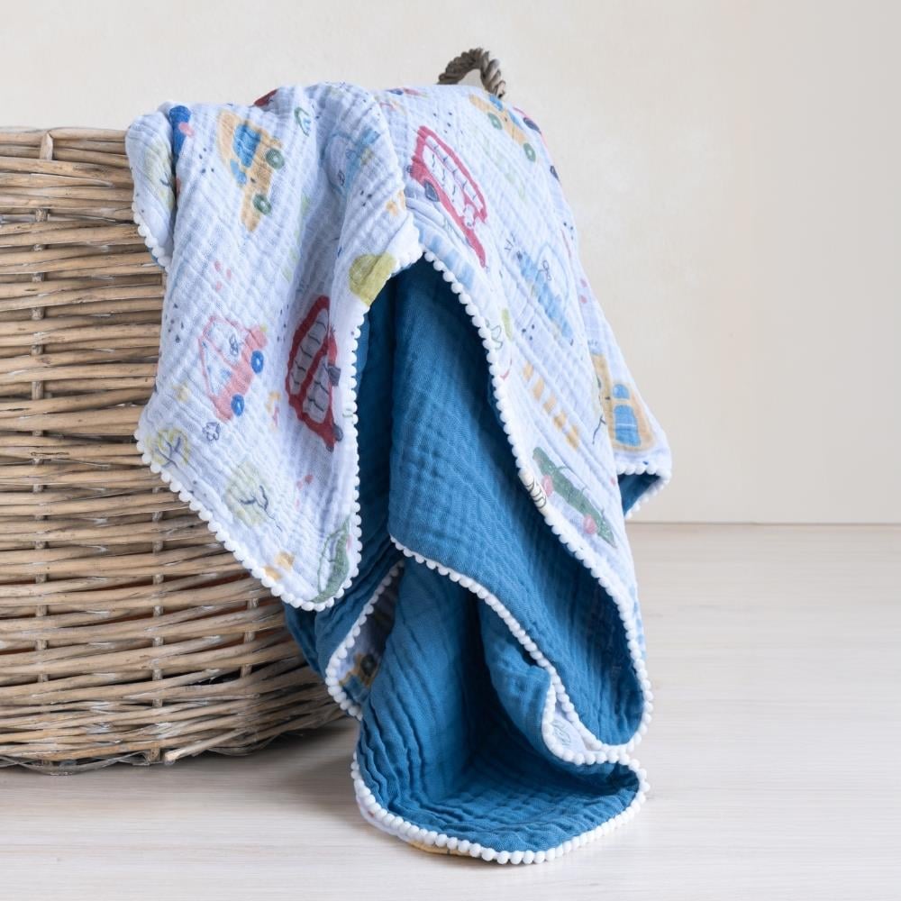 Münü Design Müslin Ponponlu Bebek Battaniyesi Araba