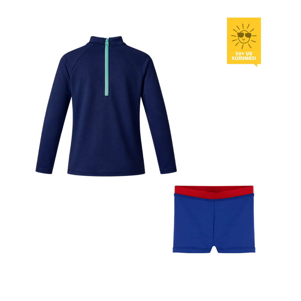 Daring Littles UV Korumalı UPF 50+ Çocuk Yüzme Seti Uzun Kollu Üst & Boxer Wonder Lines Koleksiyonu 