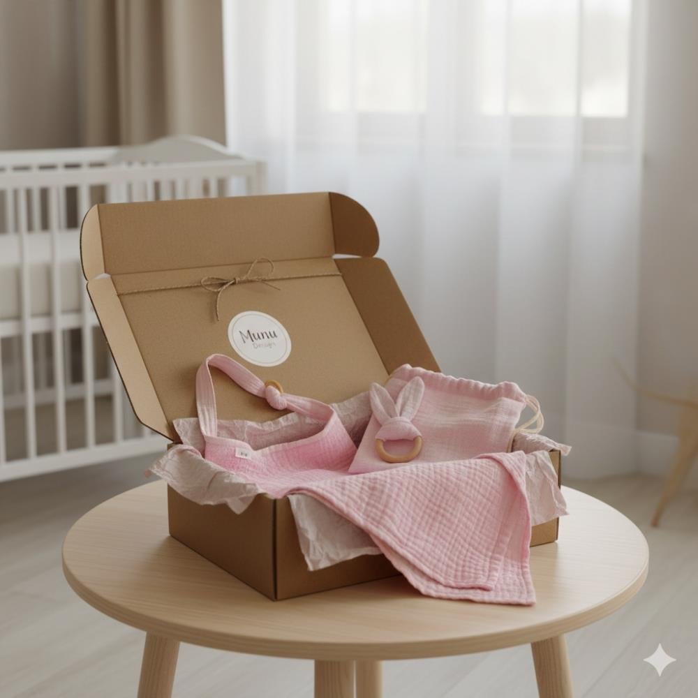 Münü Design Müslin Emzirme Örtüsü Seti Pembe