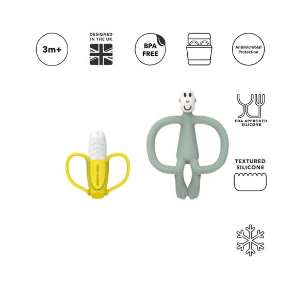 Matchstick Monkey Banana & Monkey Silikon Diş Kaşıyıcı Hediye Seti Mint Yeşili