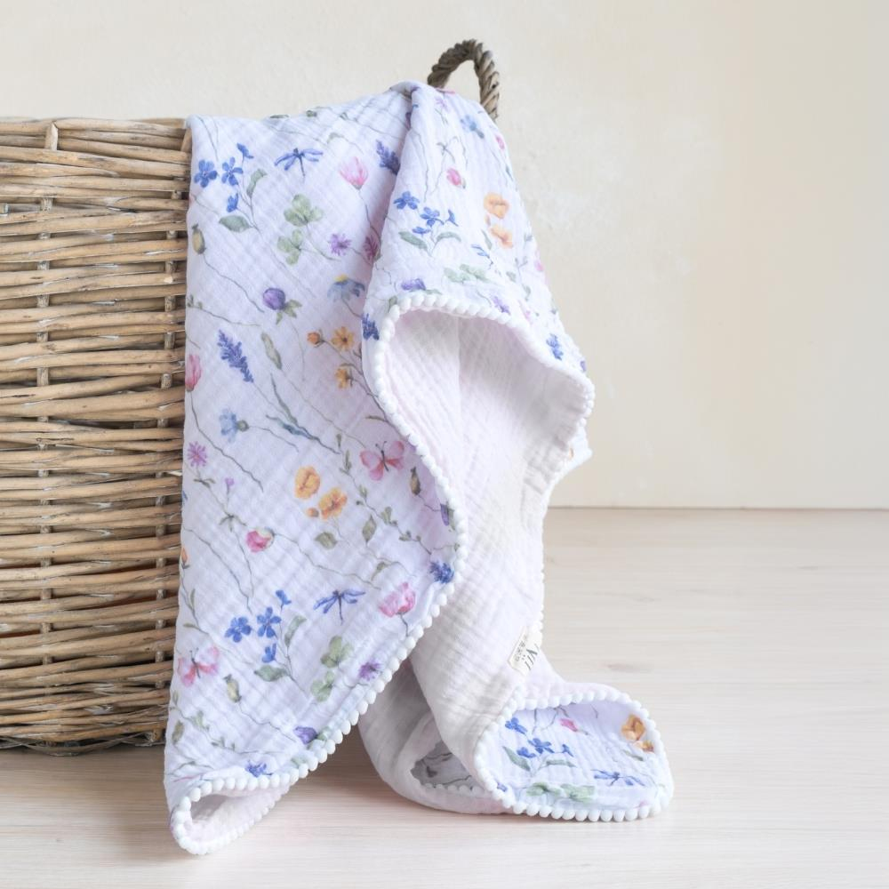 Münü Design Müslin Ponponlu Bebek Battaniyesi Çiçek