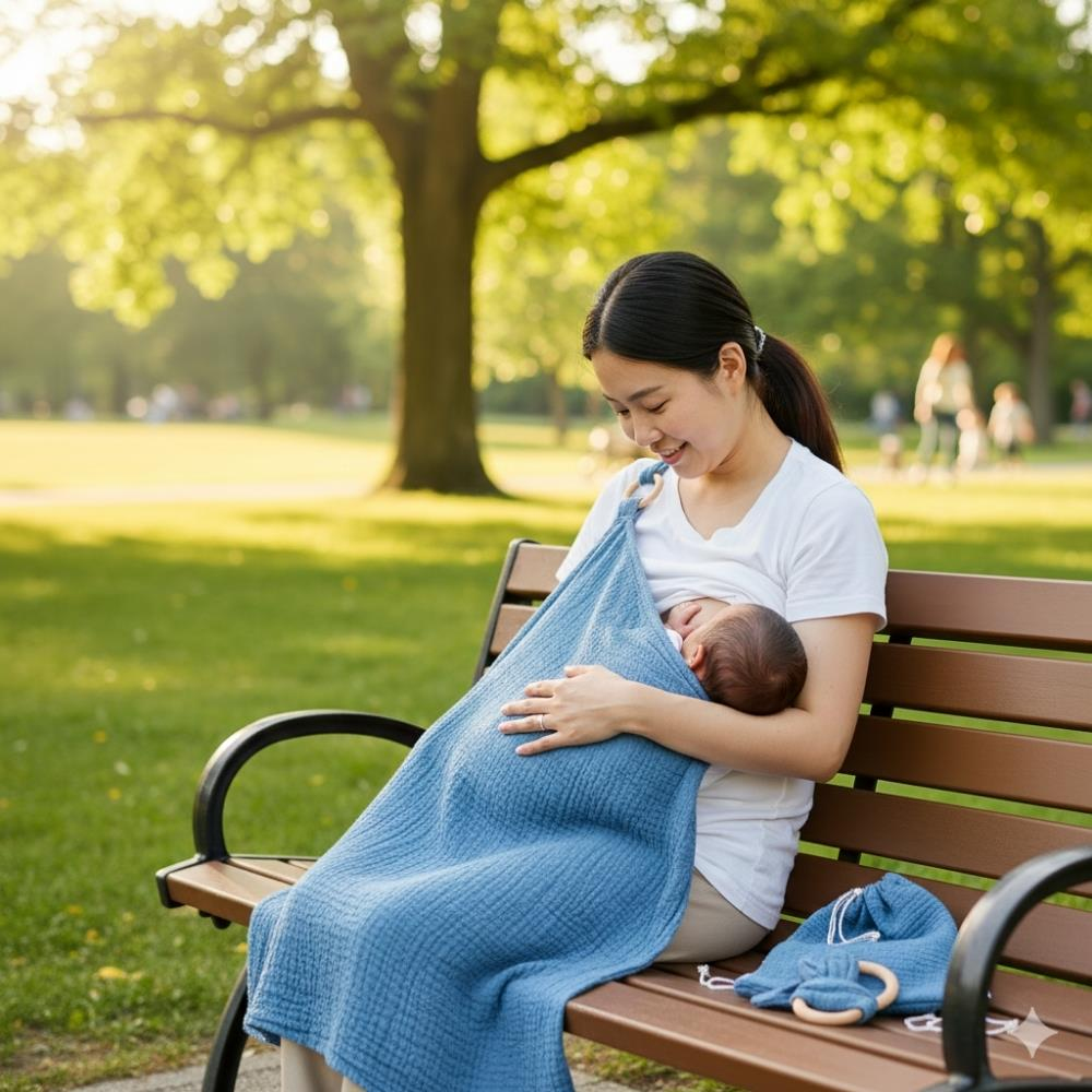 Münü Design Müslin Emzirme Örtüsü Seti Mavi