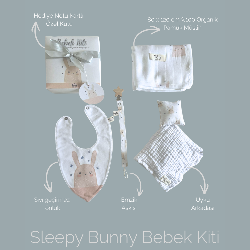 Asu Baby Sleepy Bunny Organik Pamuk Hediye Bebek Kiti