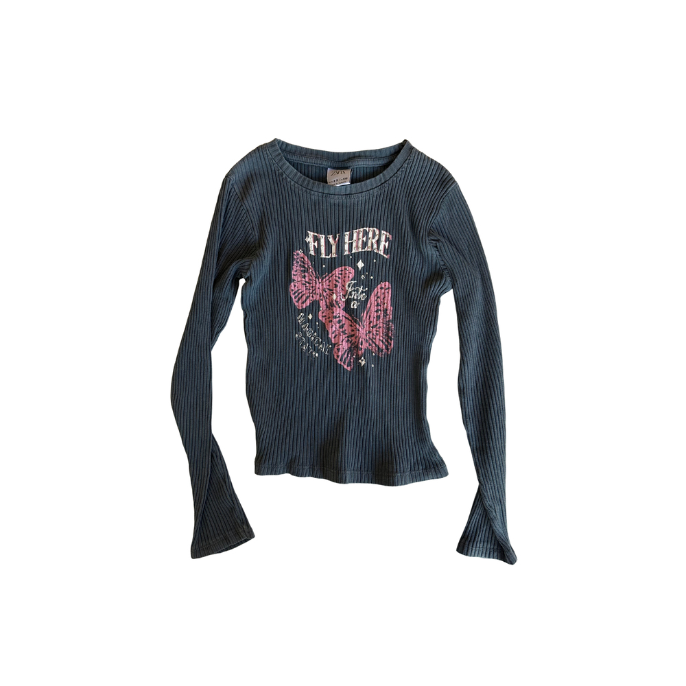 Zara Gri Uzun Kollu Tişört 8-9 Yaş