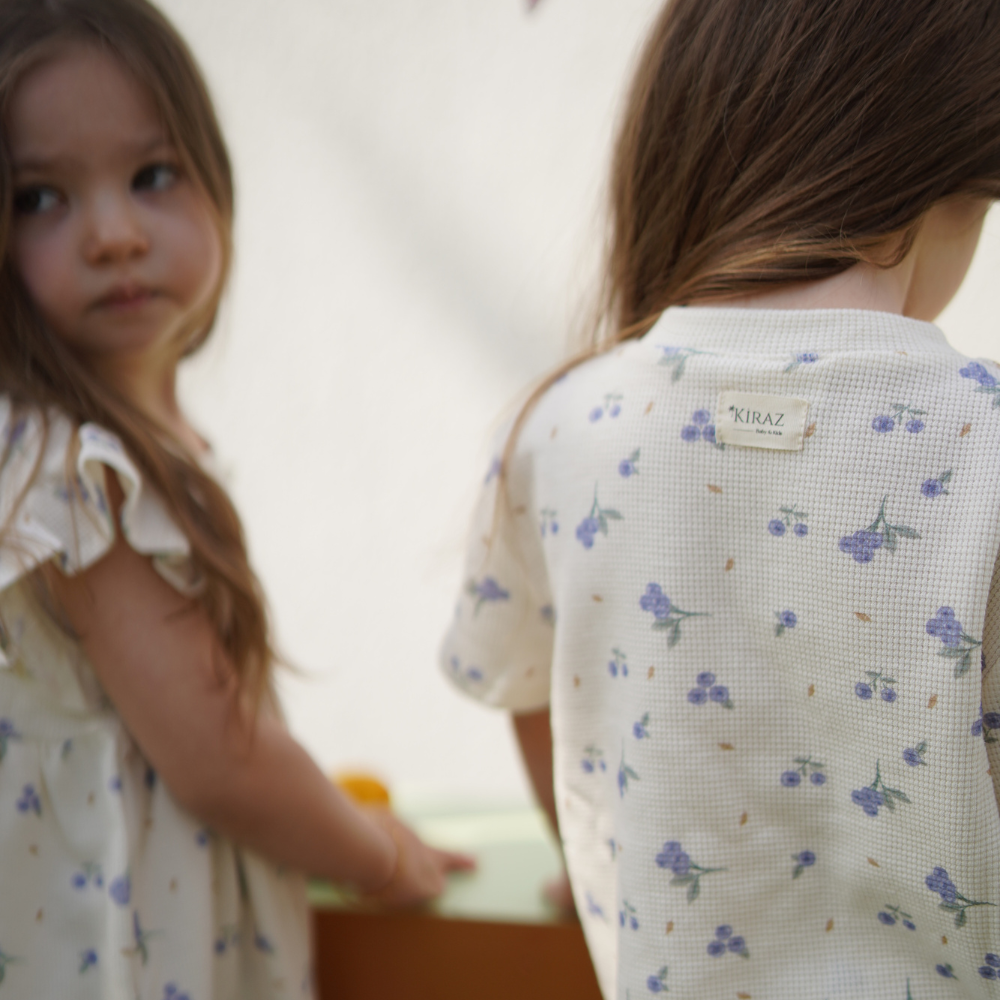 Kiraz Kids Yaban Mersini Desenli %100 Pamuklu Yazlık Takım