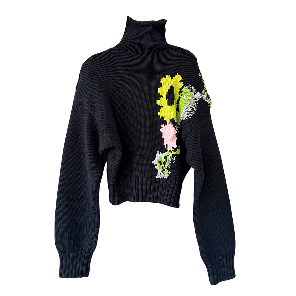 H&M Yeşil Neon Baskılı Boğazlı Kazak - XS