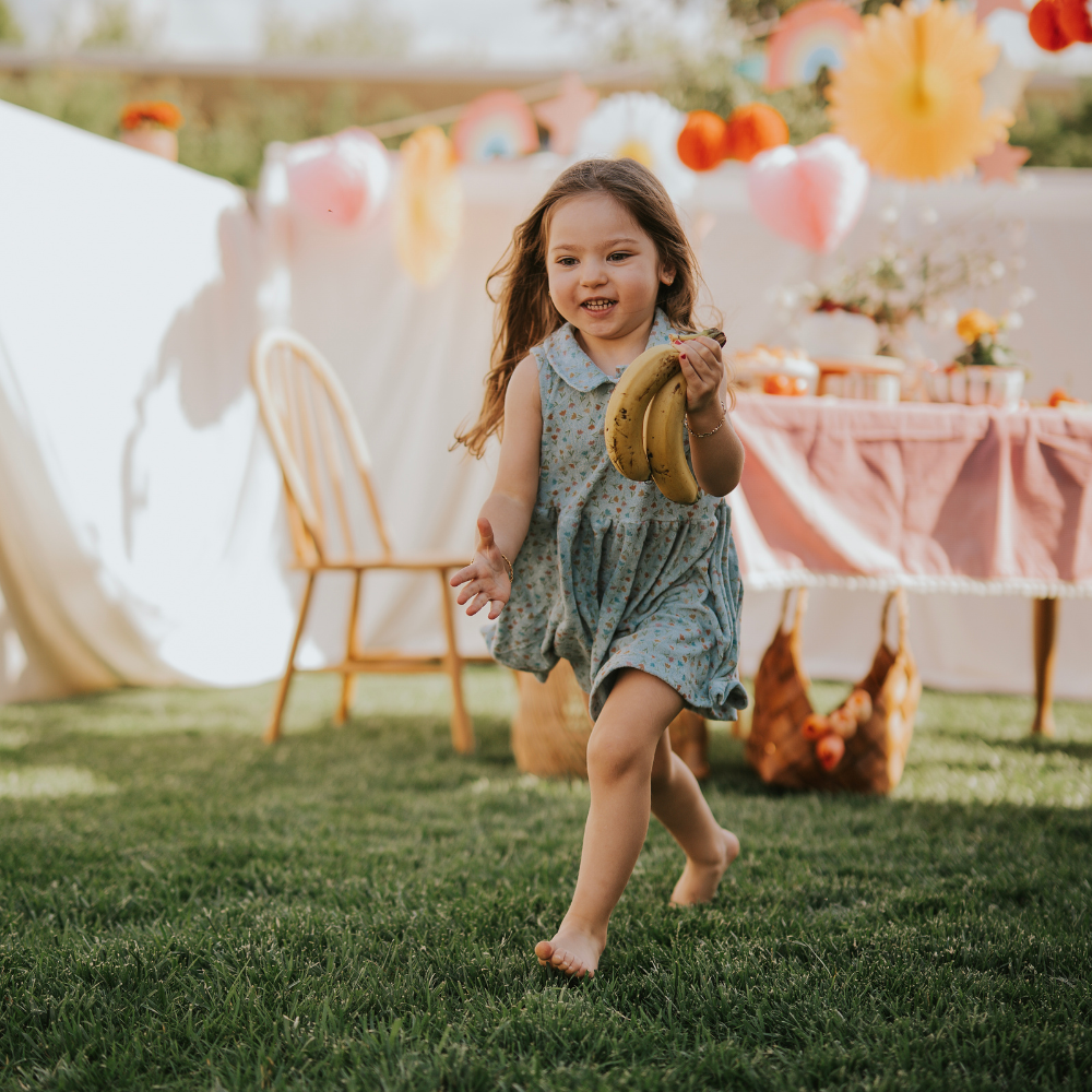 Kiraz Kids Yaka Detaylı Havlu Kumaş Lale Desenli Mavi Renk Elbise