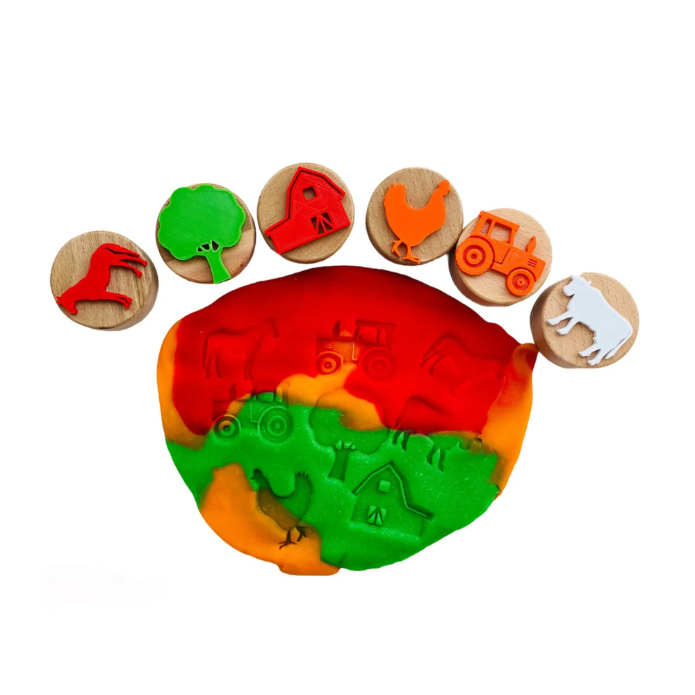Childgen Play Dough Ahşap Damga Çiftlik Seti