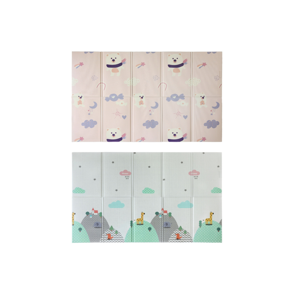 Coolmats Pembe Ayı Masalı & Bulutlar Dağlar Çift Taraflı Katlanabilir Oyun Matı