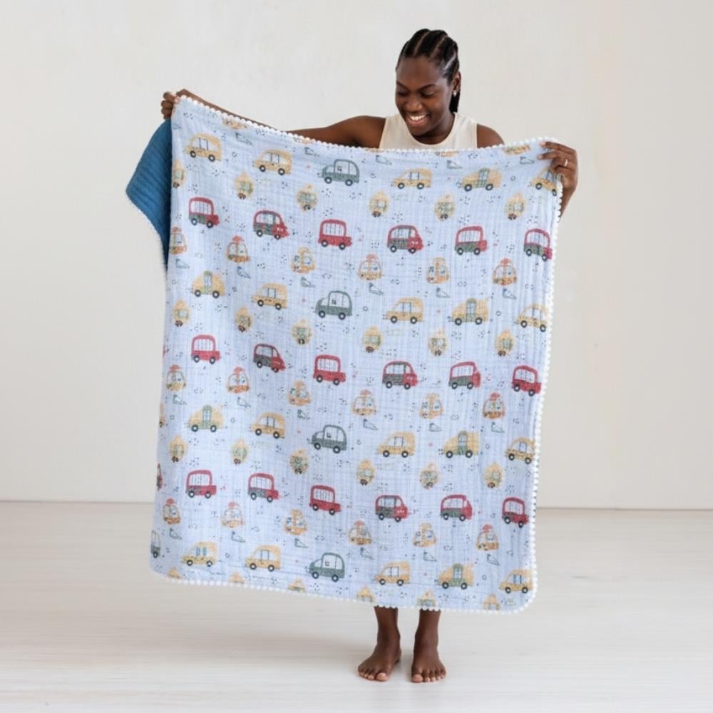 Münü Design Müslin Ponponlu Bebek Battaniyesi Araba