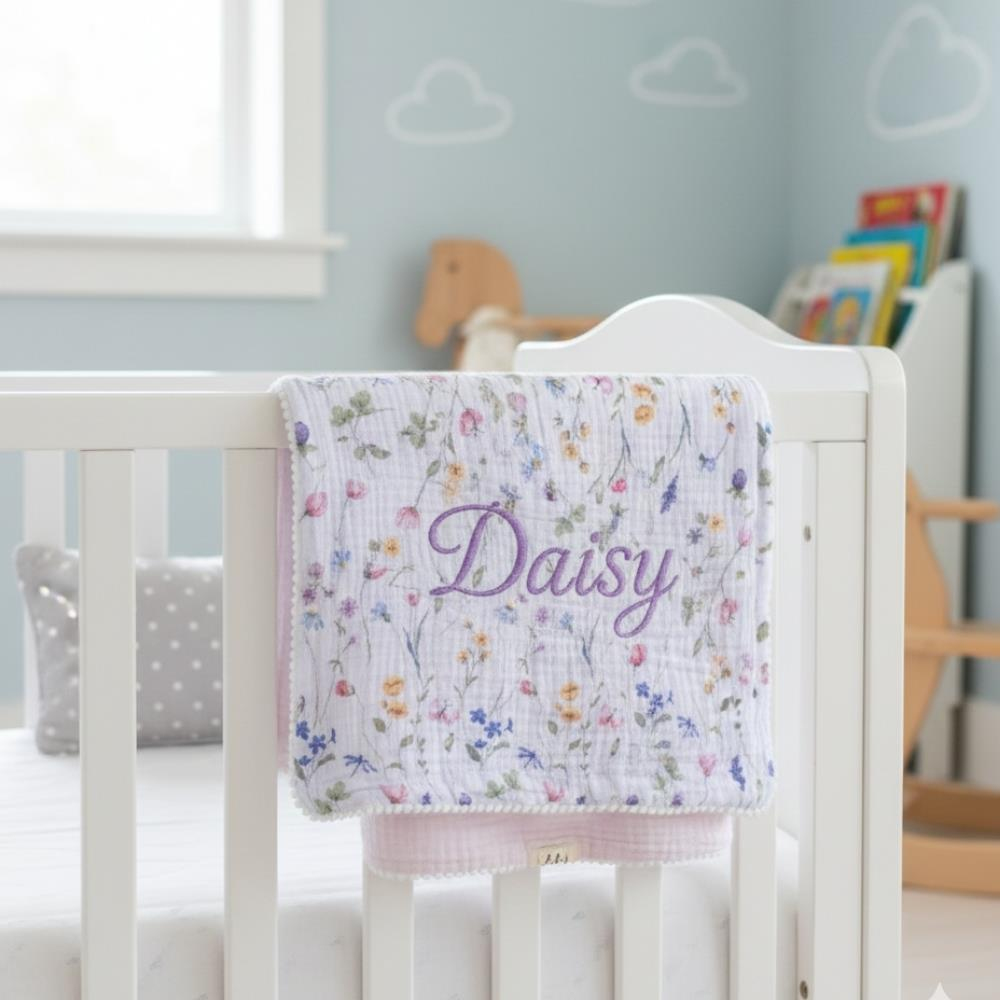 Münü Design Müslin Ponponlu Bebek Battaniyesi Çiçek