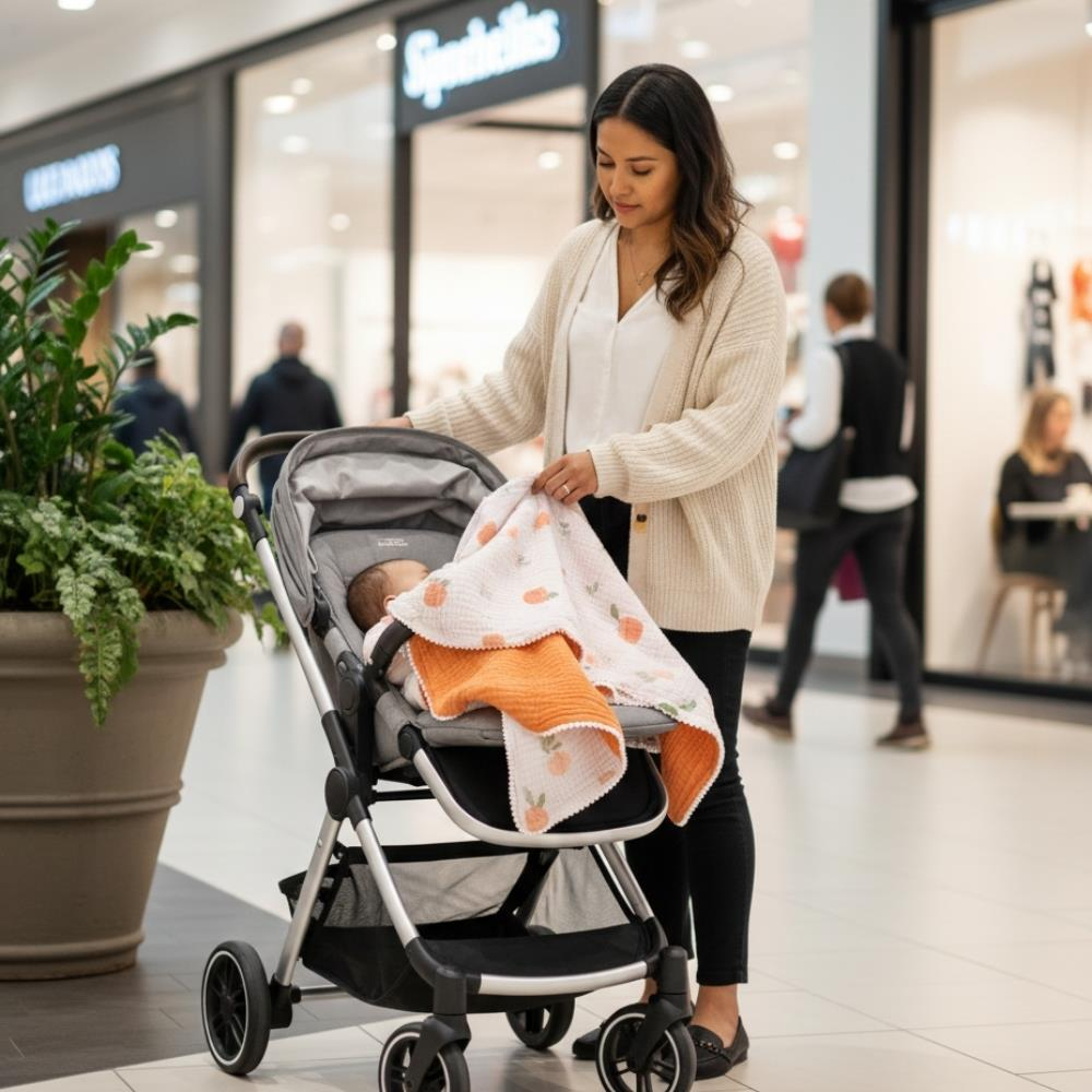 Münü Design Müslin Ponponlu Bebek Battaniyesi Şeftali