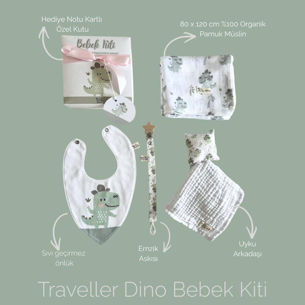 Asu Baby Traveller Dino Organik Pamuk Hediye Bebek Kiti