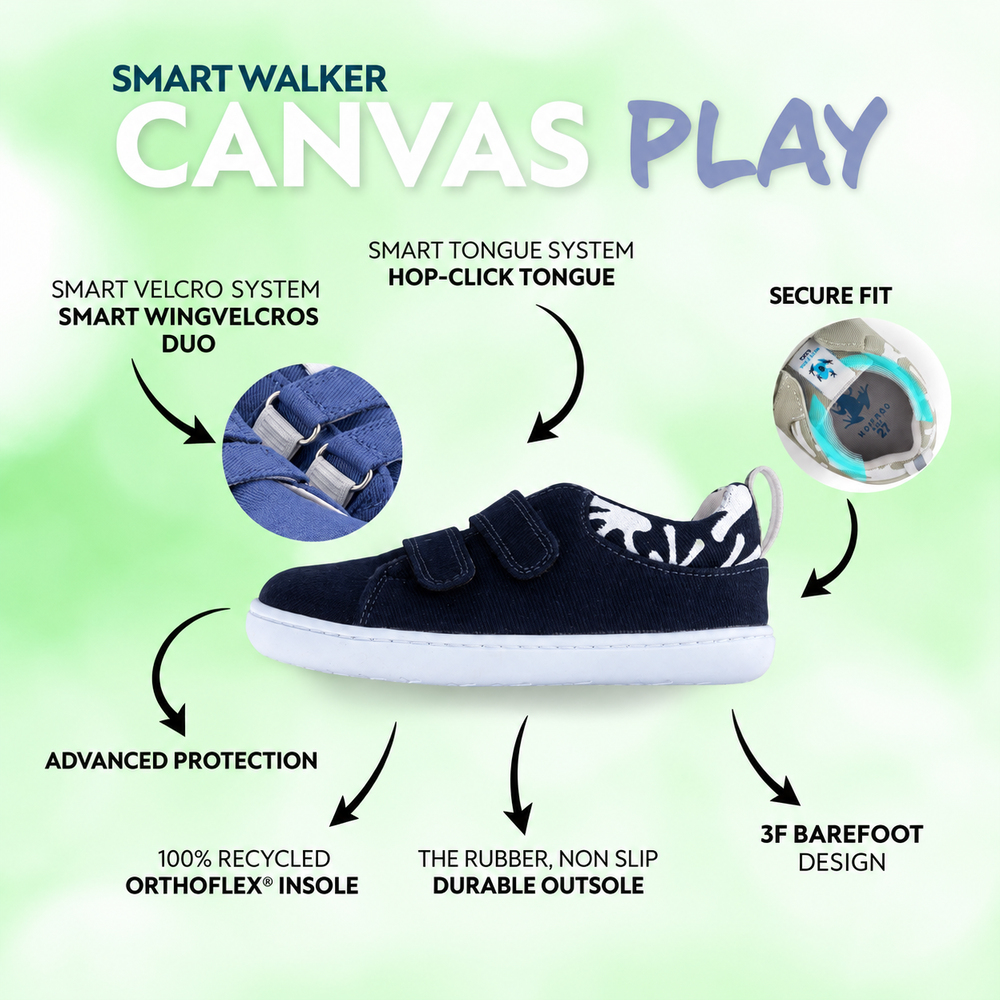 Hopfrög Smart Walker Recycled Canvas Barefoot Çocuk Ayakkabı Eco Lacivert