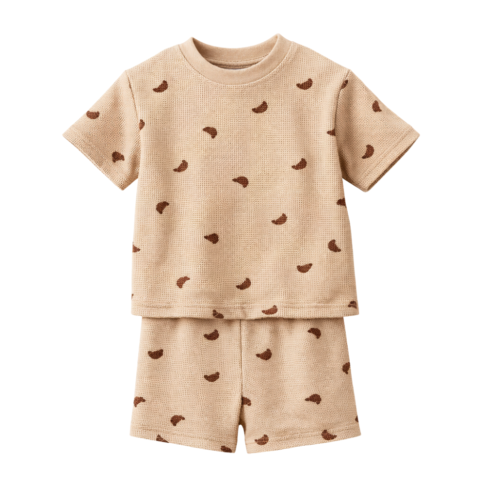 Kiraz Kids Kruvasan Desenli %100 Pamuklu Yazlık Takım