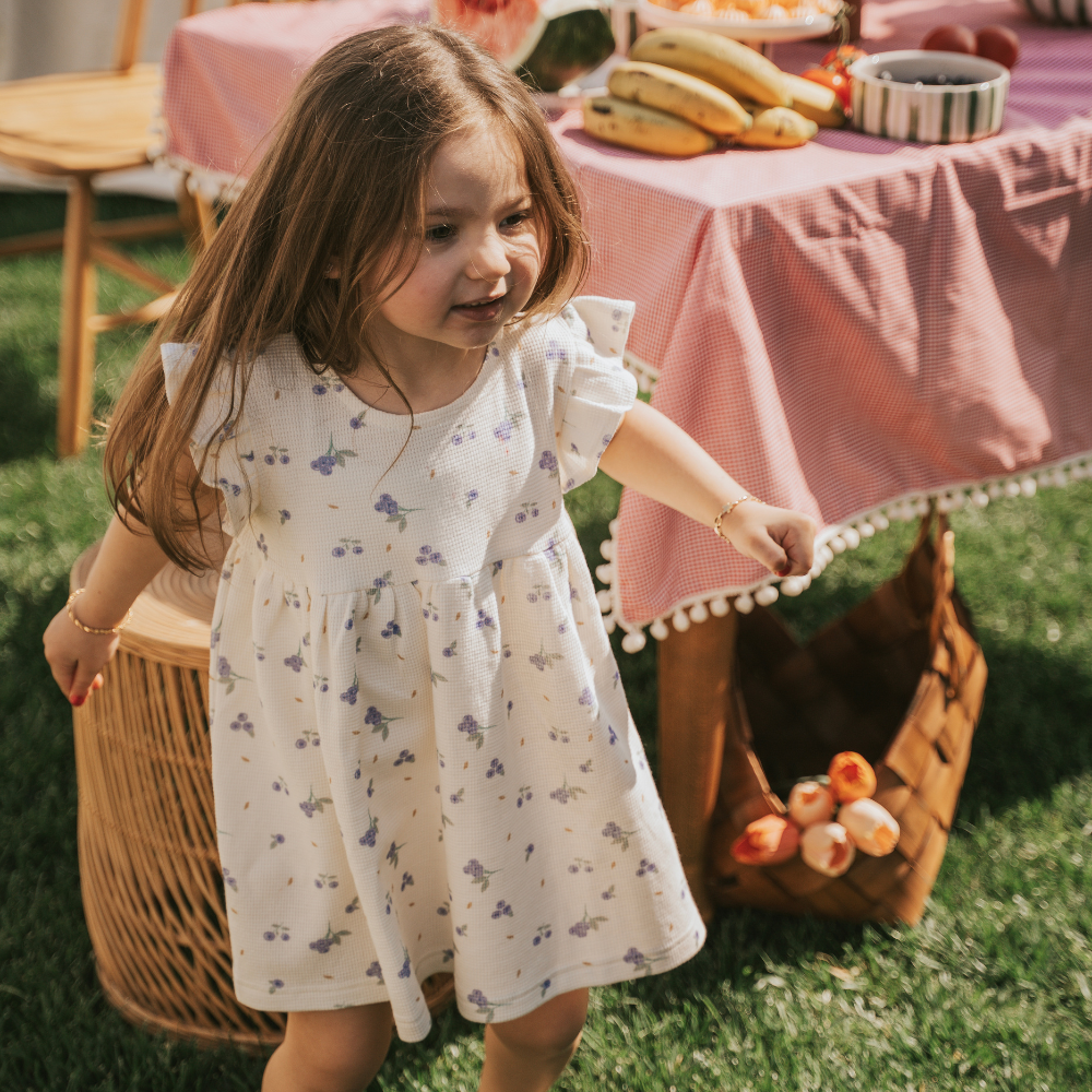 Kiraz Kids Yabanmersini Desenli %100 Pamuklu Kol Detaylı Elbise