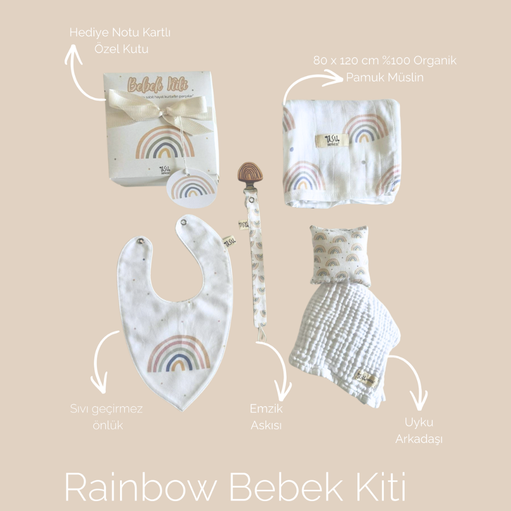 Asu Baby Pastel Rainbow Organik Pamuk Hediye Bebek Kiti