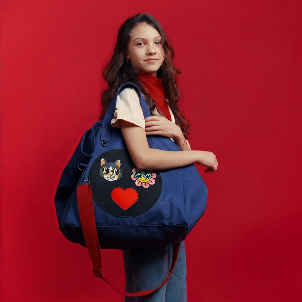 JantiFox Lacivert Kanvas Tote Bag | Ahtapot - Kalp- Whatever 