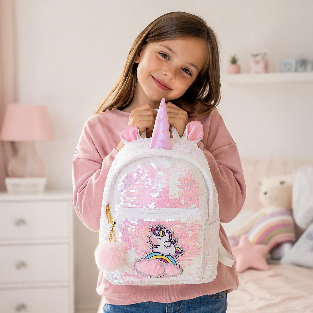 Girabrilla Payetli Çocuk Sırt Çantası Açık Pembe