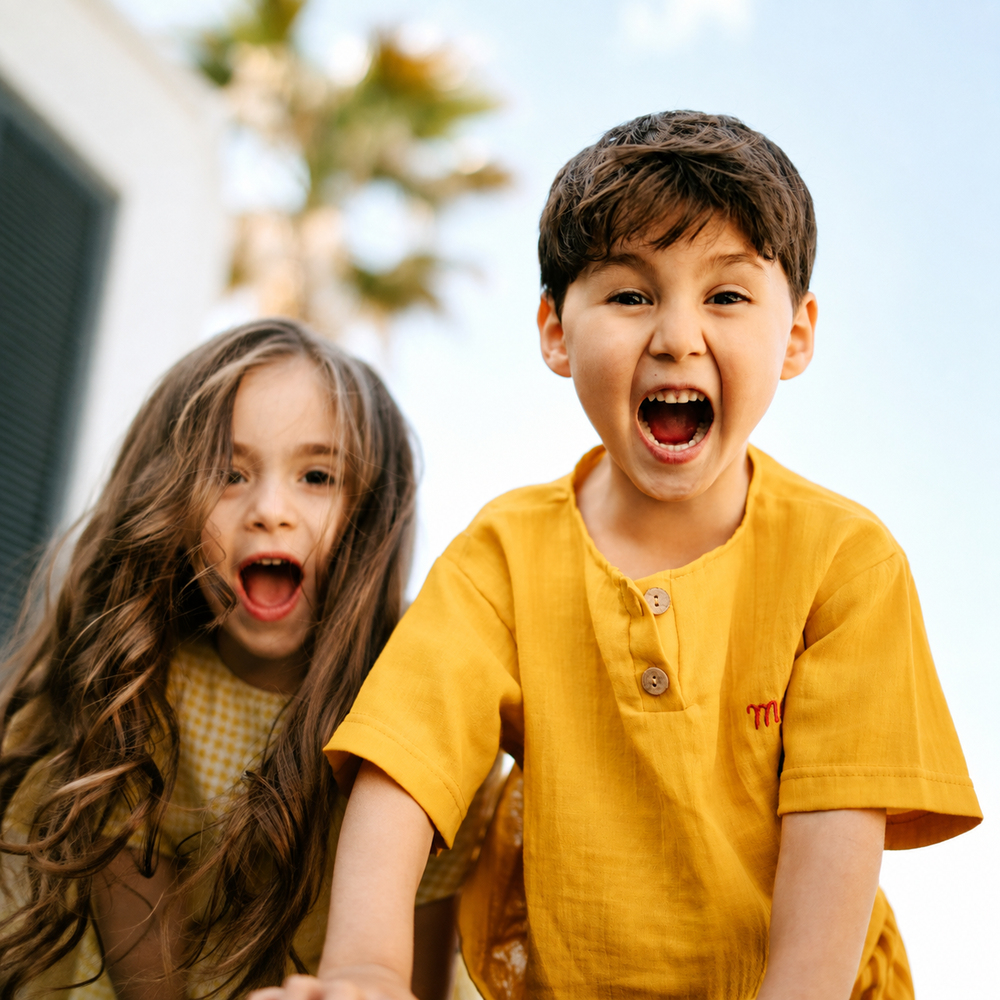 Kiraz Kids Morning Club Yumurta Nakış Detaylı Müslin Set Sarı