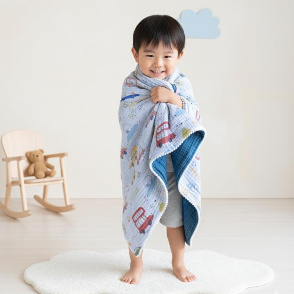 Münü Design Müslin Ponponlu Bebek Battaniyesi Araba