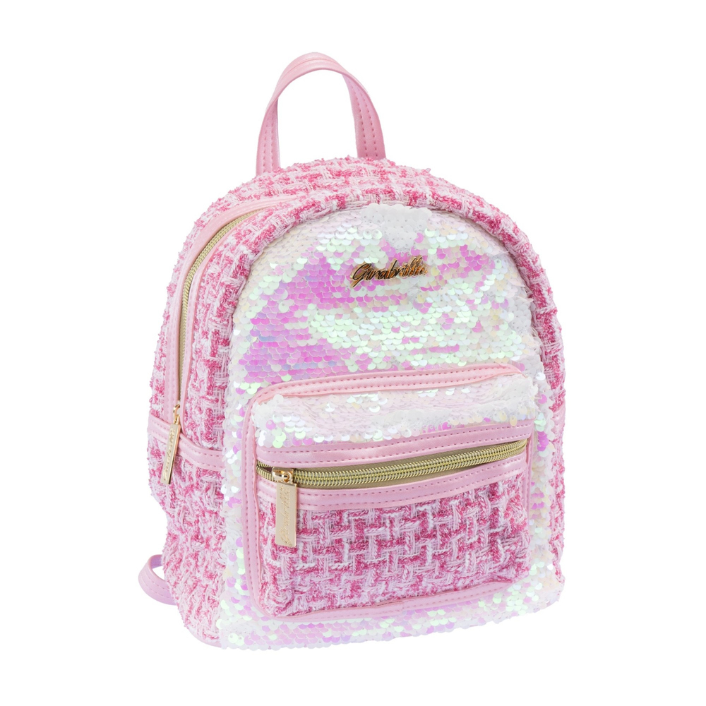 Girabrilla Tweed Sırt Çantası Beyaz/Açık Pembe