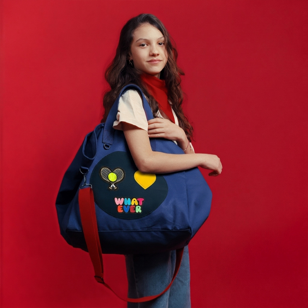 JantiFox Lacivert Kanvas Tote Bag | Tenis - Kalp - Whatever 