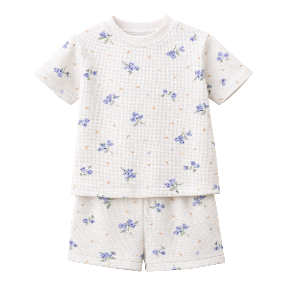 Kiraz Kids Yaban Mersini Desenli %100 Pamuklu Yazlık Takım