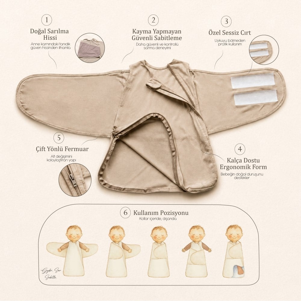 Qundaq Yenidoğan Kundak Seti Kalça Dostu Bej (Soft Beige)