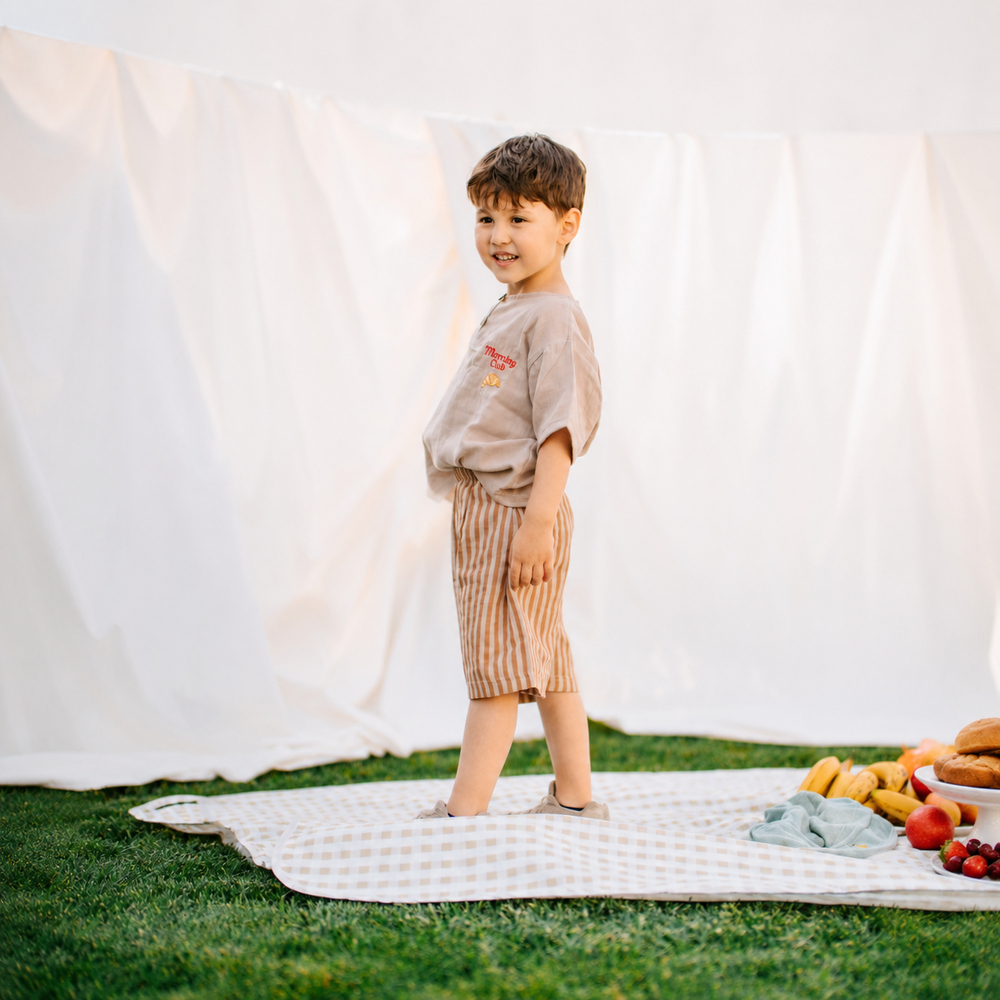 Kiraz Kids Morning Club Kruvasan Nakış Detaylı Müslin Set Kahverengi