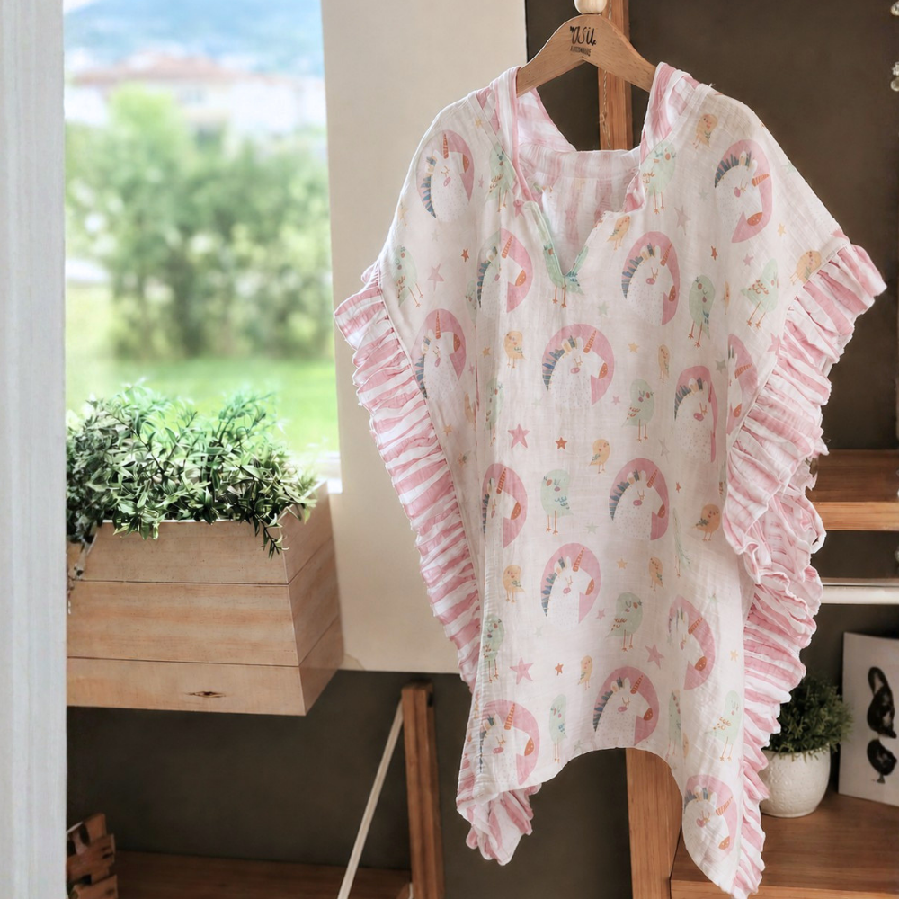 Asu Baby Unicornbird Organik Pamuk Fırfırlı Müslin Panço