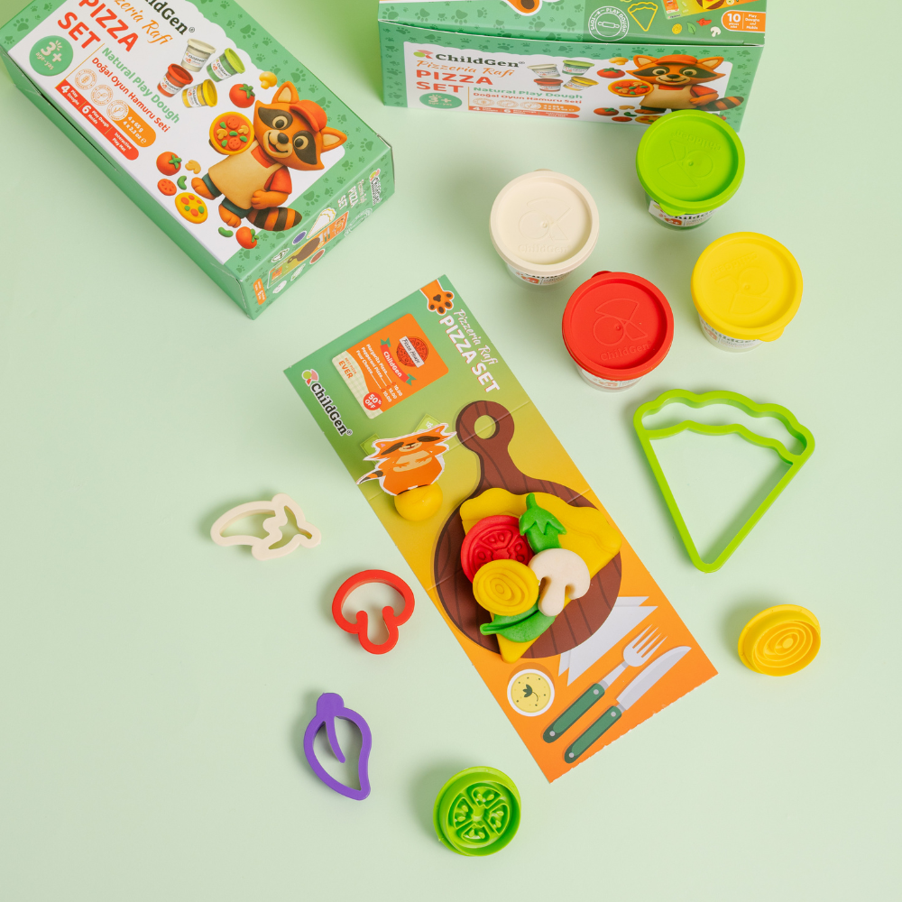 Childgen Play Dough Doğal Oyun Hamuru Sevimli Patiler Pizza Set