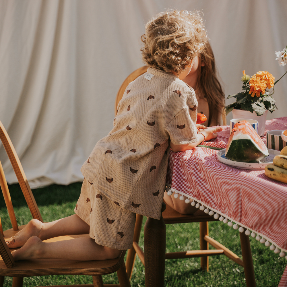 Kiraz Kids Kruvasan Desenli %100 Pamuklu Yazlık Takım