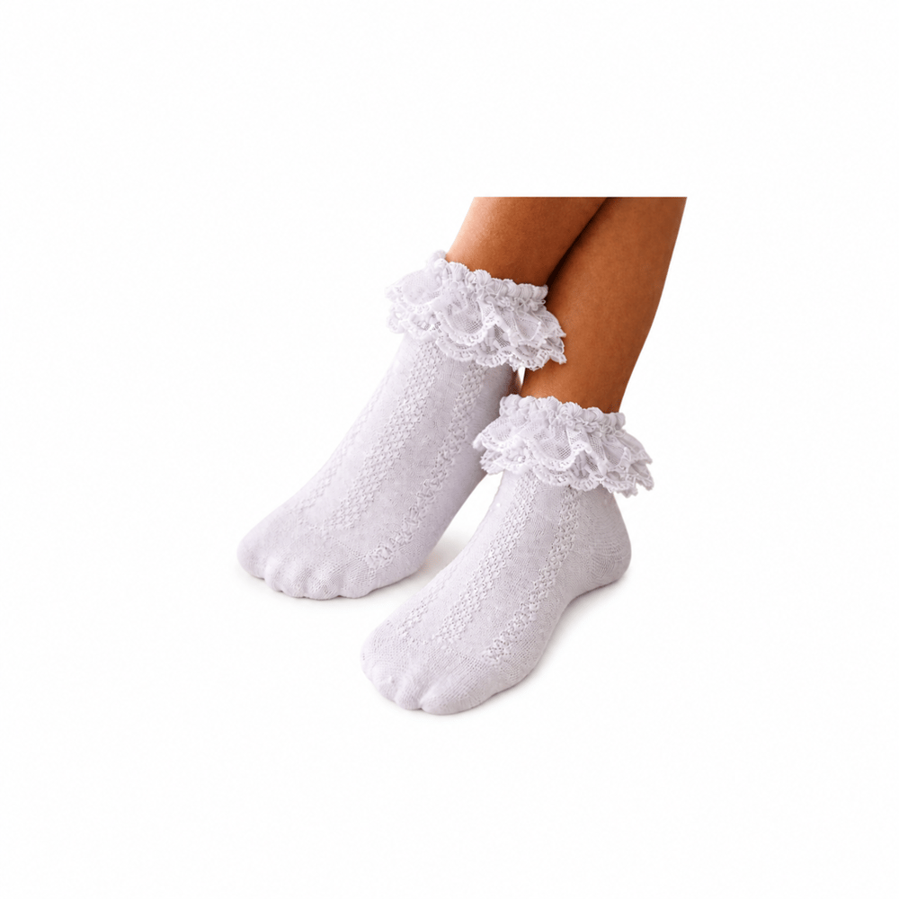 Katia & Bony Kız Çocuk Dantel Fırfırlı Beyaz Step Okul Çorabı