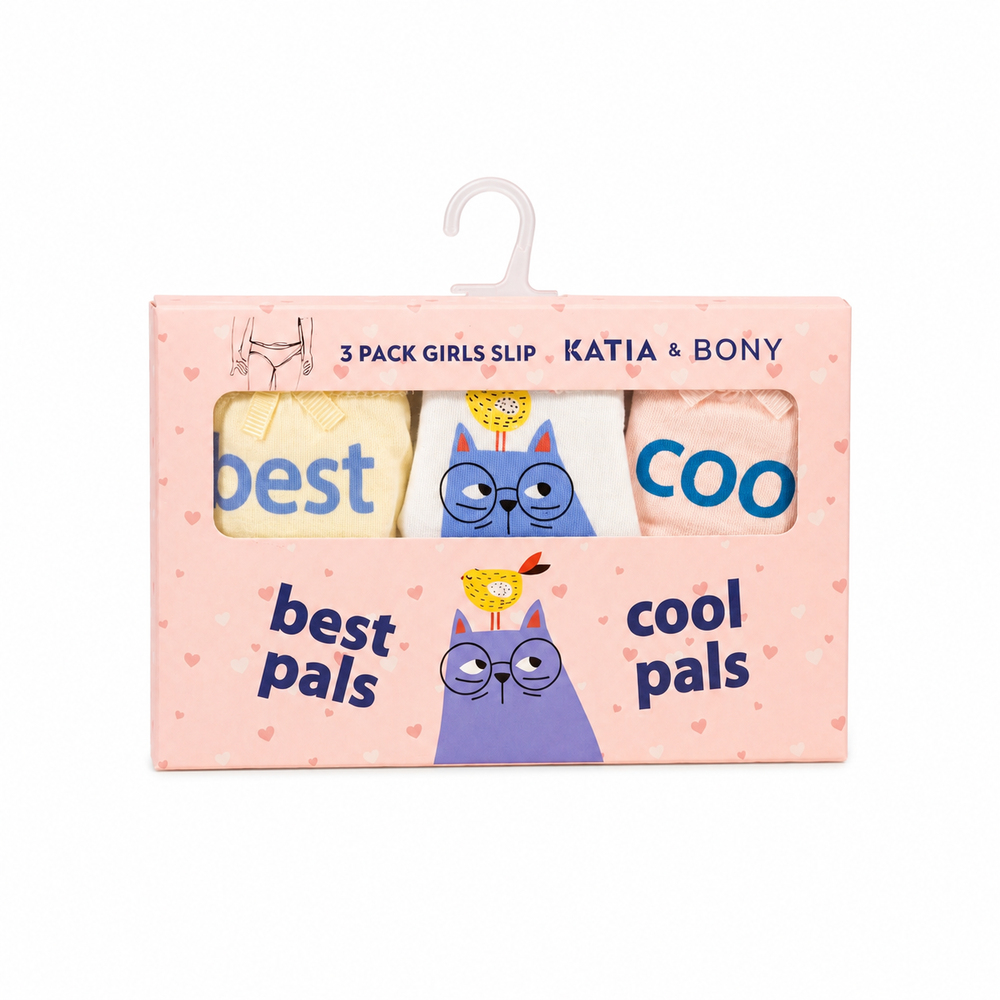 Katia & Bony Kız Çocuk Kedi Baskılı Kutulu 3'lü Slip