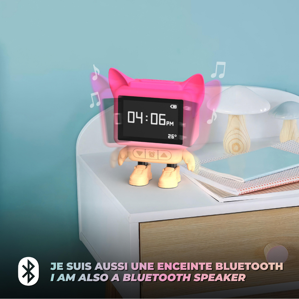 Mob Eğlenceli Dans Eden Pembe Bluetooth Hoparlör ve Çalar Saat