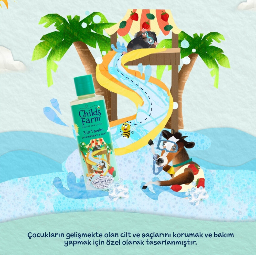 Childs Farm Çilek Ve Organik Nane Özlü 3'lü Arada Yüzme Sonrası Şampuanı 250 ml